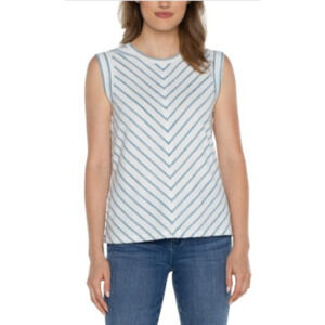 Liverpool Jeans scoop neck White/Blue Striped Top Size M 6-10